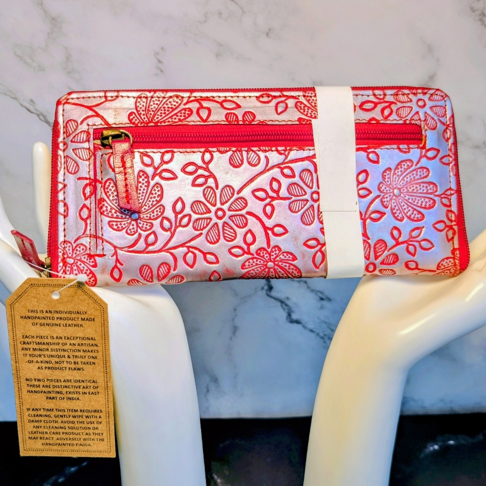 Sukriti Hand Painted Embossed Leather Wallet With RFID Protection - Picture 2 of 10